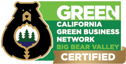A digital logo featuring Care for Big Bear's certification with the California Green Business Network.
