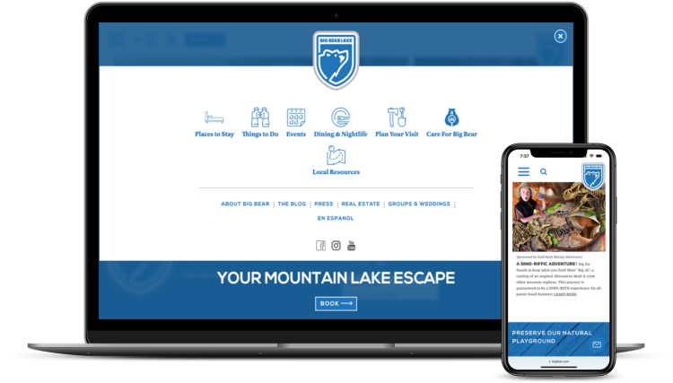 BigBear.com menu for desktop and mobile