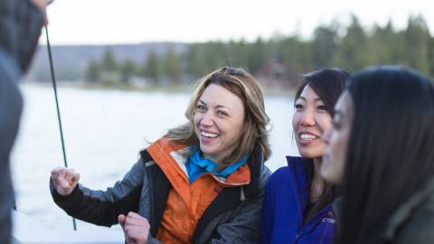 Three women on a lake cruise