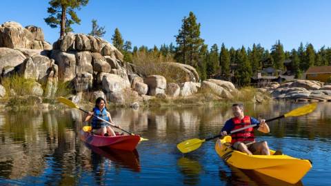 Big Bear Lake Summer Kayaks on beautiful glass waters