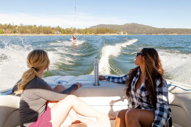 Two women boating on Big Bear Lake