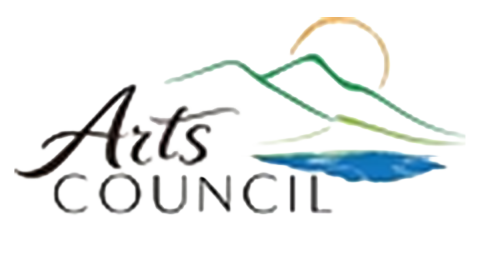 A digital logo for the Big Bear Arts Council - the logo depicts two mountains, the sun peaking above them, and the lake below