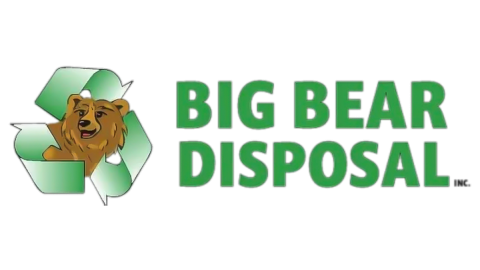A digital logo for Big Bear Disposal - there is a brown bear wrapped in a green recycling logo.