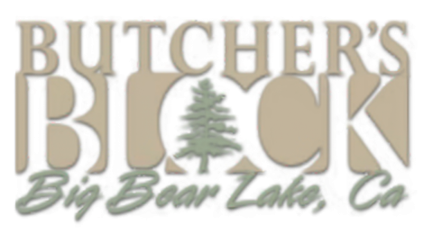 A digital logo for Butcher's Block - there is a pine tree placed in the center of the O.