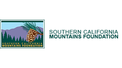 A digital logo for the Southern California Mountains Foundation - the logo shows a pinecone attached to a branch in a valley.