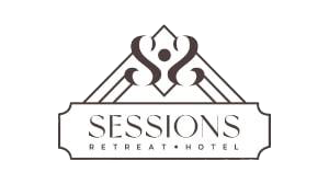 A digital logo for Sessions Retreat & Hotel. The logo has two letter "S" pointing toward each other.