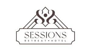 A digital logo for Sessions Retreat & Hotel. The logo has two letter "S" pointing toward each other.