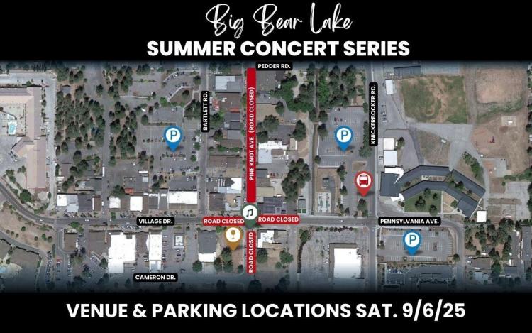 A digital map of the Summer Concert Series Village road closures for the Common Sense & the Aggrolites show.