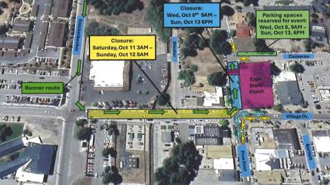 A digital flyer for the Kodiak 2025 Race Finish Line Road Closures
