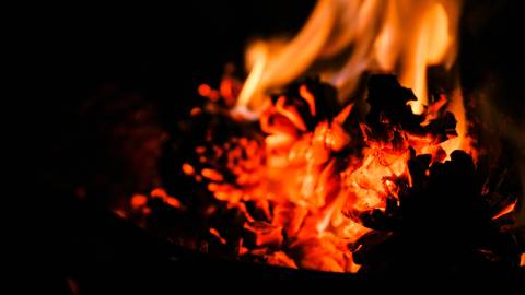 A roaring fire
