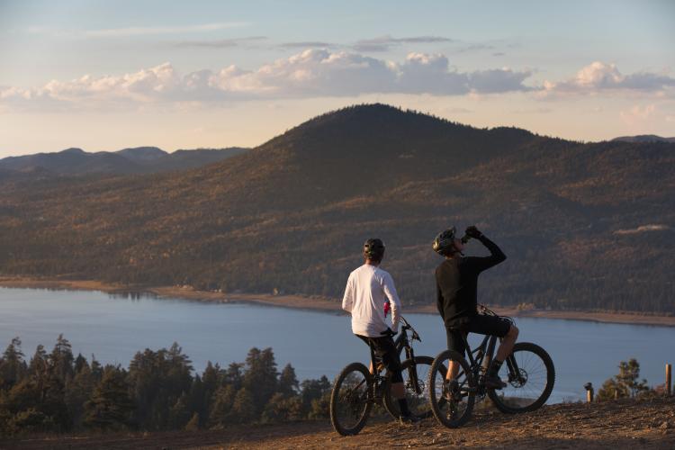 Mountain Bikers Overlooking Big Bear Lake