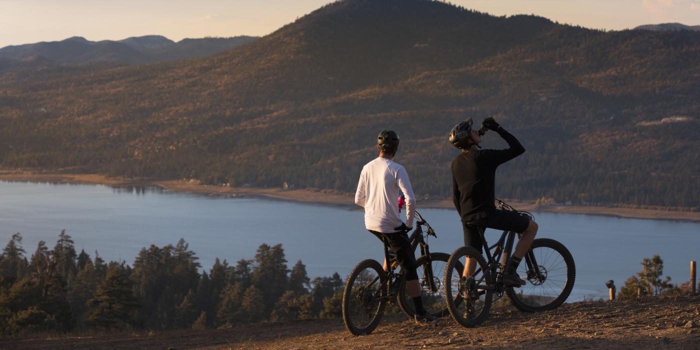 Mountain Bikers Overlooking Big Bear Lake