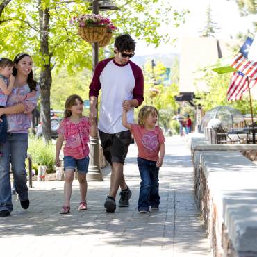 Family walking in the Big Bear Village