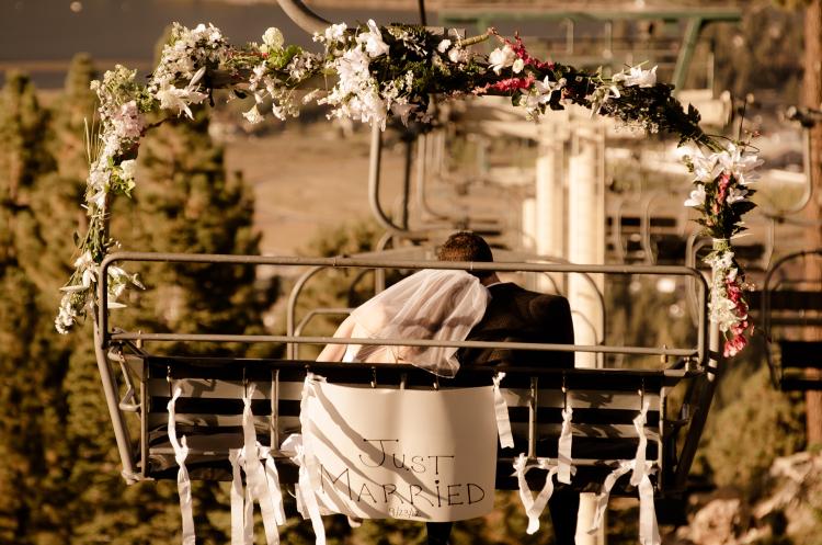A married couple at Snow Summit wedding venue in Big Bear Lake