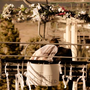 A married couple at Snow Summit wedding venue in Big Bear Lake