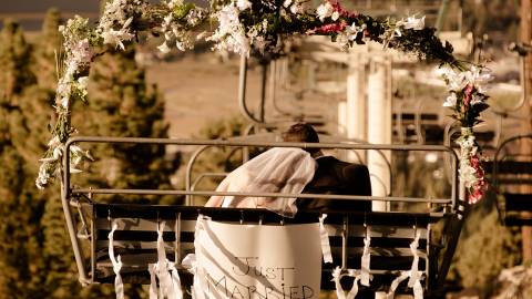 A married couple at Snow Summit wedding venue in Big Bear Lake