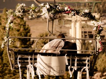A married couple at Snow Summit wedding venue in Big Bear Lake