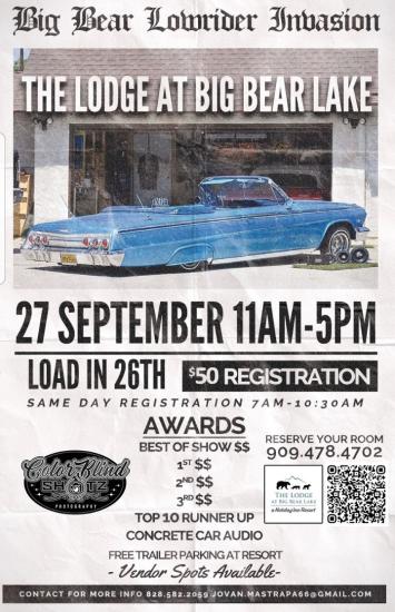 A digital flyer for the lowrider invasion car 2025 car show, there is a picture of blue lowrider near the top.