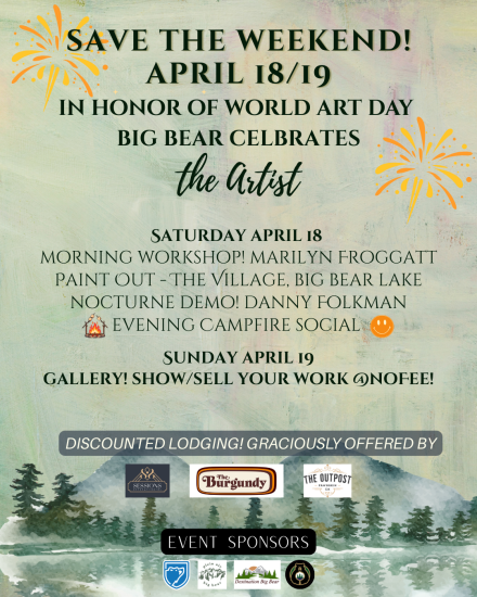 A digital flyer for the Big Bear Plein Air World Art Day happening April 18th - 19th, 2026