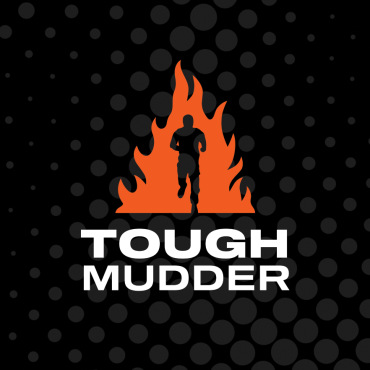 A digital logo for the Spartan Tough Mudder race, the logo has the silhouette of a man running with flames surrounding him.