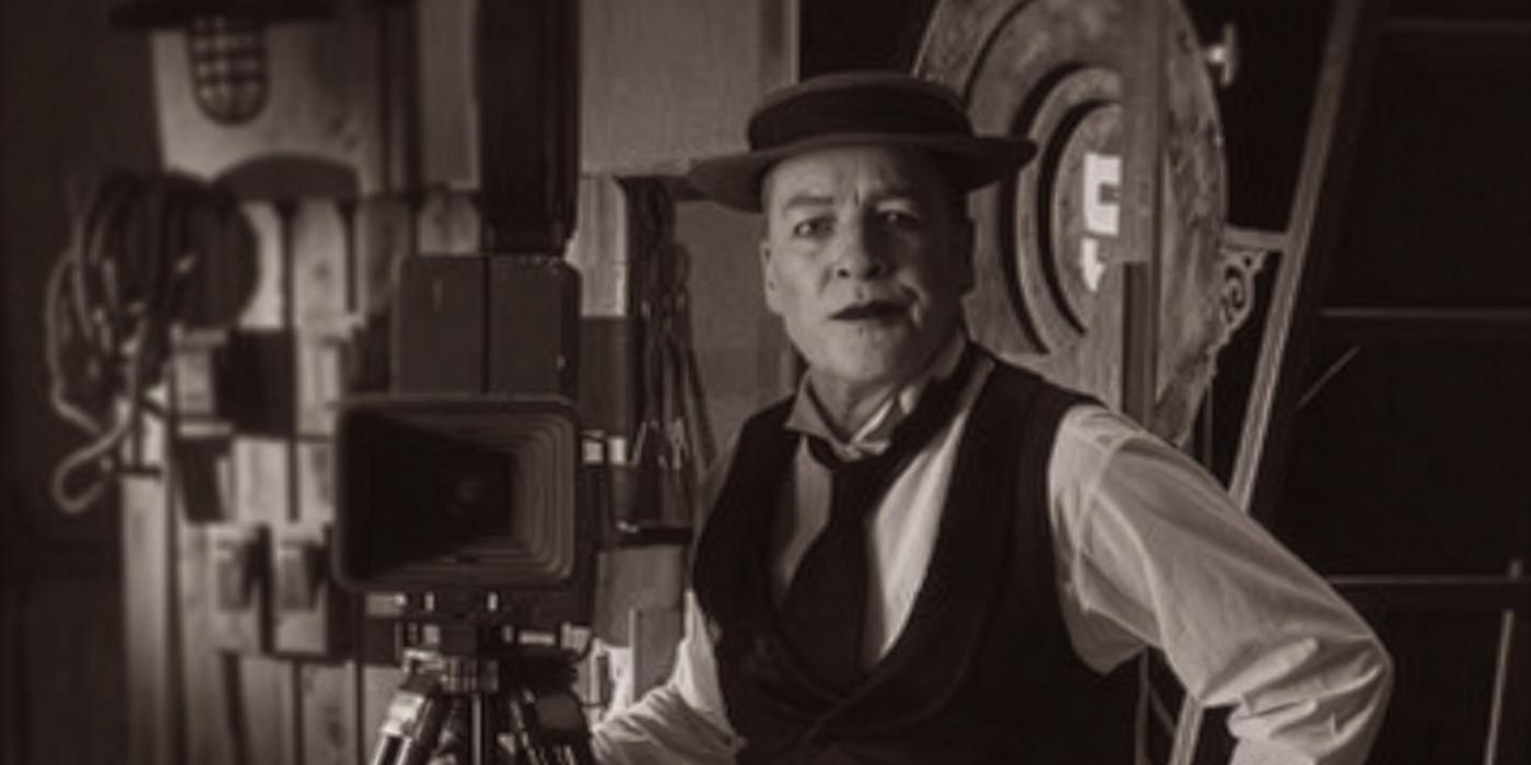 A sepia-styled photo of an actor for the Stoneface performance at the Big Bear Theatre Project.