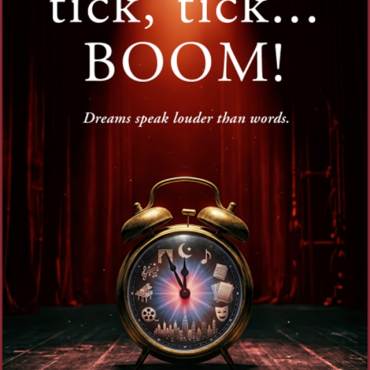 A digital flyer for theatre at the Big Bear Performing Arts Center - the play is titled "Tick, Tick...Boom!"