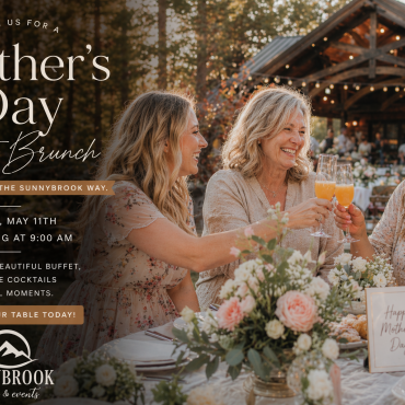 A promotional flyer for the Mother's Day Luxury Brunch Buffet at Sunnybrook Estate, happening May 10th, 2026