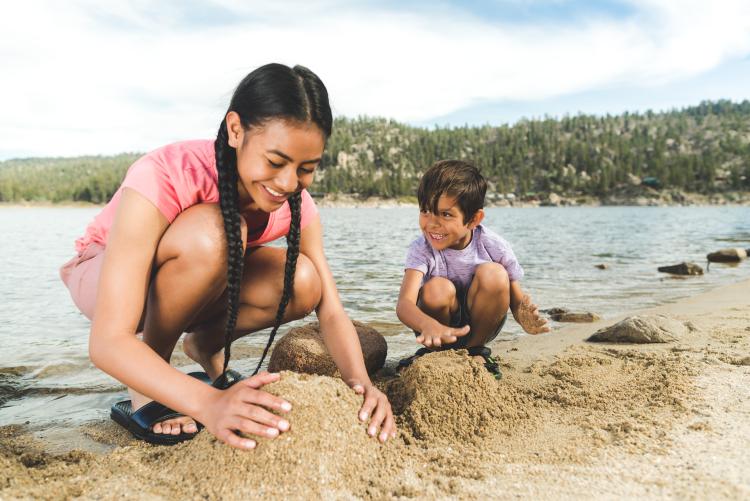 Kids playing a beach