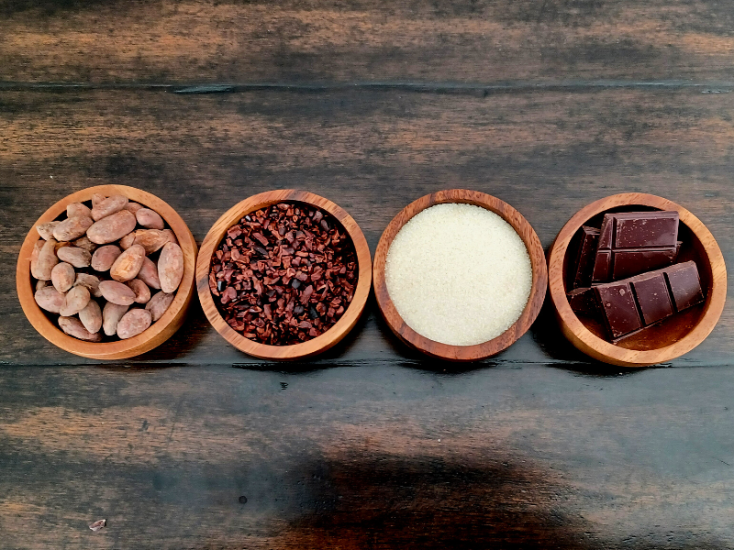 A photo of the ingredients used to make chocolate with Ardent Oso's Chocolate Making Experience.