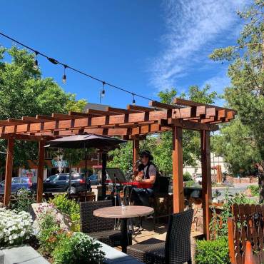 Guitarist performs outside