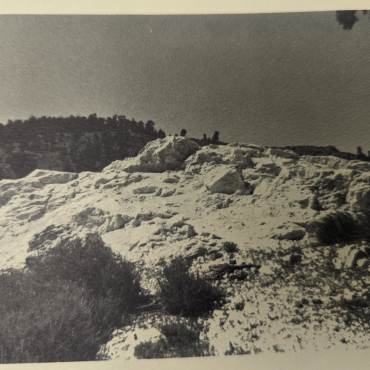 The sacred site of the Yuhaaviatam referred to as God's Eye, the photo depicts the damage done by miners with dynamite.