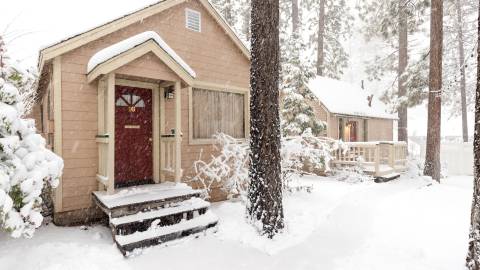 A small cabin in the snow