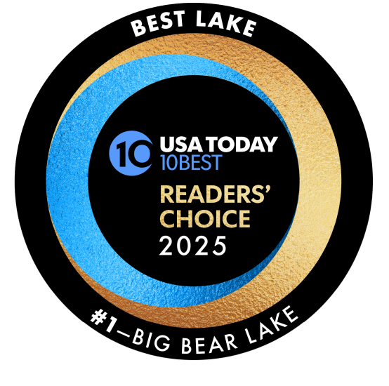 Big Bear Lake's 2025 award from USA Today 10 Best, the award reads "Best Lake, 1st place Big Bear Lake"